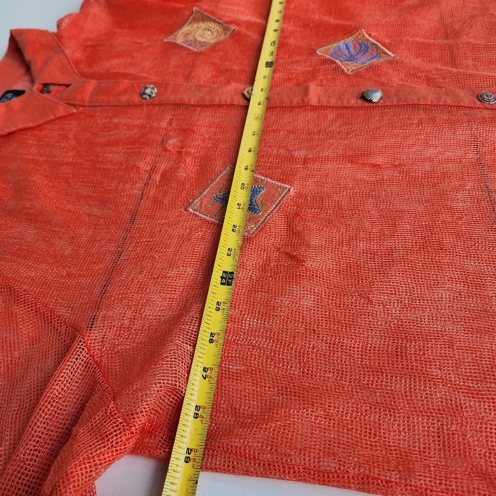 VTG Popovitch Womens Button Front Shirt Orange Linen Belnd Mesh Relaxed Plus 2X - Picture 8 of 13